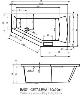 Акриловая ванна Riho Geta Plug and Play B030009005 L 160х90см белый